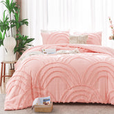 ENJOHOS front view of pink comforter set showing full rainbow design and neat edges