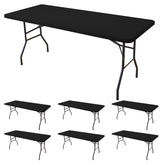 Enjoyidea front view of black fitted tablecloth showing tailored fit and smooth finish