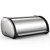 ENLOY bread box front view showing sleek stainless look and neat storage benefit