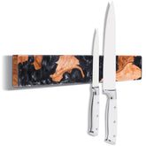 ENOKING front view of burl wood and black resin knife strip showing craftsmanship and storage benefit