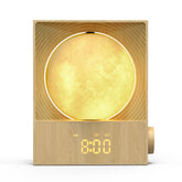 Epochleno front view showing wood alarm clock and clear controls for easy use