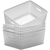Eslite front view of four white plastic storage baskets showing pack convenience