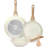 ESLITE LIFE front view of frying pan showing clean white ceramic and modern design benefits