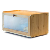 ETMI bamboo bread box front view showing farmhouse style and organized storage benefit