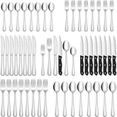 EUIRIO front view of the complete 48-piece set showing polished utensils and packaging, elegant presentation benefit
