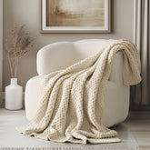 EverGrace front view of beige throw showing full blanket and neat edges for styling