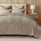 EverGrace king quilt front view showing elegant urban taupe and tailored look
