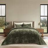 EverGrace front view of olive king quilt showing elegant drape and sheen