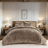 EverGrace quilt front view showing mocha color and chic shimmer for elegant bedroom