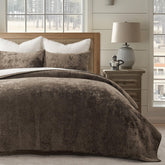 EverGrace quilt front view in mushroom brown showing elegant finish and instant room upgrade
