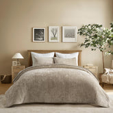 EverGrace quilt front view showing beige taupe elegance and instant room upgrade