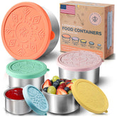 Everusely front view showing five bright stainless steel containers and neat packaging for easy storage