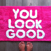 Evovee front view of You Look Good mat showing cheerful message and color — brand comfort