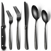 EWFEN black flatware front view showing full 24-piece set and modern benefit