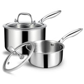 EWFEN saucepan set front view showing both pots and lids for compact storage