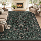ExpediX full 5x7 dark green floral rug laid flat showing pattern and size benefit