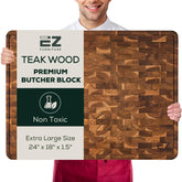 EZ FURNITURE front view of XL teak board showing large work surface and handles for safer carrying