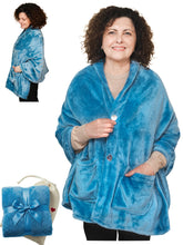 EzrAllora front view of folded Royal Sky poncho showing neat drape and ready-to-gift look