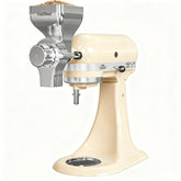 FaatDaat mill front view attached to KitchenAid shows compact durability and reliable milling