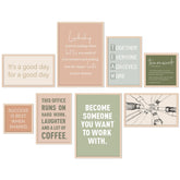 Faccito front view framed set showing cohesive motivational artwork benefit: brightens workspace