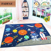 FADFAY outer space rug front view showing bright astronaut print and overall design benefit playful decor