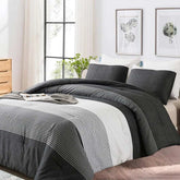 Faincy front view of full comforter set showing striped pattern and modern styling