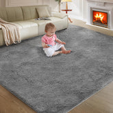 Fairblink front view of 5x8 grey shag rug showing modern style and soft comfort
