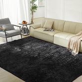 Fairblink front view of 5x8 black shag rug shows modern focal point and comfort
