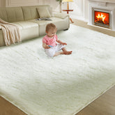 Fairblink 5x8 cream rug front view showing full coverage and modern aesthetic