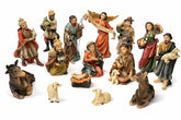 Faithful Treasure complete 15-piece set front view showing compact tabletop nativity
