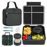 FAJSL bento box front packaging showing complete lunch set and benefits
