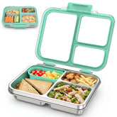 FAJSL front view of blue bento box showing compartments and secure latch