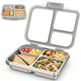FAJSL front view of grey bento box showing neat compartments and secure latch