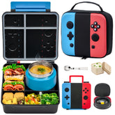 FAJSL front view of game-themed bento box showing secure latches and playful buttons