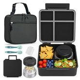 FAJSL front view of full bento box set showing compartments and bag, highlights compact organization