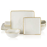 Famiware front view of set showcasing ocean glaze and modern square shape for stylish meals