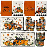 Fanfanwin front view of full 10-piece set showing coordinated pumpkin theme and convenience