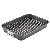 Farberware front view roaster showcasing full pan and rack, durable cooking