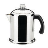 Farberware front view showing percolator shape and polished finish for classic look