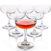 FAWLES front view of six coupe glasses showing elegant clarity and sparkle