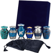 Fedmax front view of blue mini urns showing dignified design and compact size