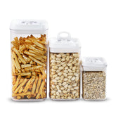 Felli front view of Nest-L set showing three clear airtight canisters for neat pantry storage