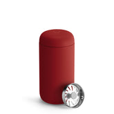 Fellow Carter Move front view showing sleek stainless exterior and logo, stylish portability