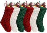 Fesciory front view of six-pack stockings, festive mantel-ready display and cohesive color set