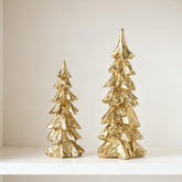 FESTGLOX front view of two gold resin trees showing elegant holiday styling benefit