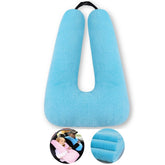 FHSGGP front view of blue travel pillow showing plush shape and support