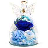 FIACO glass angel front view showing preserved rose and elegant display benefit