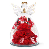 FIACO glass angel front view showing preserved rose and elegant silhouette, perfect keepsake