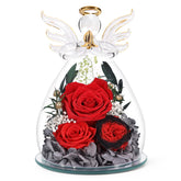 FIACO front view of glass angel with preserved rose showcasing elegant presentation and lasting beauty