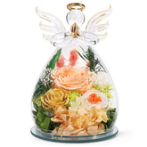 FIACO glass angel front view showing preserved rose and elegant presentation
